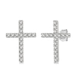 10K White Gold Diamond Cross Earrings, 0.10 Carat TW