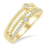 10K Yellow Gold Diamond Triple Row Fashion Ring, 0.20Carat TW