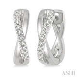 10K White Gold Intersecting Arm Diamond Huggie Earrings, 0.10 Carat TW