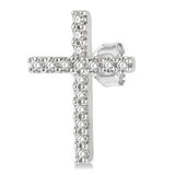 10K White Gold Diamond Cross Earrings, 0.10 Carat TW