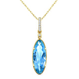 10KYG 16x6mm Oval Blue Topaz & 0.05ctw Diamond Semi-Precious Pendant with 18" Chain
