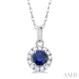 10K White Gold Diamond and Sapphire Pendant, 0.05 Carat TW