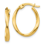 10K Yellow Gold Twisted Oval Hoop Earrings