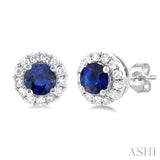 10K White Gold Diamond and Sapphire Earrings w/ 0.10 Carat tw