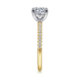 14K White-Yellow Gold Round Diamond Engagement Ring with 1ct CZ Center