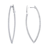 Sterling Silver & Platnium Simulated Diamond Marquise Hoop Earrings w/ 1.25 ctw CZs