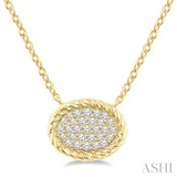 10K Yellow Gold Diamond Pave Set Oval Shape Diamond Fashion Necklace, 0.20Carat TW