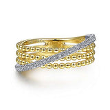 14K .19CTW Two Toned Three Row Bujukan Ball And Diamond Band