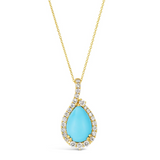 Yellow Gold Turquoise and Diamond Pendant