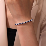 Sterling Silver Tennis Bracelet w/ 5.50 ctw CZ & 5.50 ctw Lab-grown Blue Sapphires