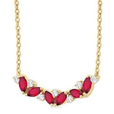 14K Yellow Gold 4X2 MM Marquise Cut Ruby and Zig-Zag Diamond Necklace, 0.16Carat TW