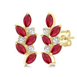 14K Yellow Gold Marquise Ruby & Diamond Climber Earrings, 0.15 Carat Tw