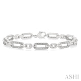 Sterling Silver Round Cut Diamond Paper Clip Bracelet, 0.15 CTW
