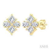 14K Yellow Gold Princess and Pear Cut Diamond Fashion Stud Earrings, 0.35Carat TW