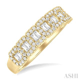 14K Yellow Gold Baguette & Round Diamond Halo Fusion Band, 0.50 Carat TW