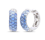 14K Vanilla Gold White and Blue Sapphire Small Hoop Earrings, 2.90 Carat TW