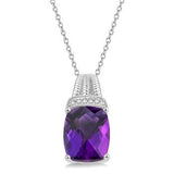 Sterling Silver 10X8 Cushion Amethyst with Diamond Pendant, 0.02Carat TW