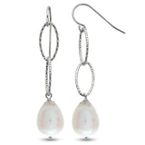 Sterling Silver Freshwater Pearl Station Oval Earrings w/ 8.5 -- 9.0 mm Pearls