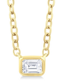 10K Yellow Gold Petite East-West Bezel Set Emerald Cut Diamond Necklace, 0.15 Carat TW