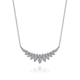 14K White Gold Diamond Marquise Bar Necklace, 0.75Carat TW