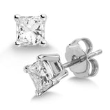 14 Karat White Gold Princess Cut Diamond Stud Earrings, 1.00 ct tw