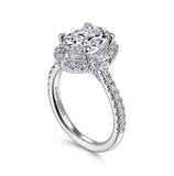 14K White Gold Oval Halo Semi-Mount Diamond Engagement Ring, 0.72 carat