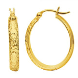 14K Yellow Gold Polished Diamond Cut Oval Hoop Earrings