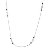 2.25 MM Sapphire and .50 CArat TW  Round Cut Diamond Precious Station Necklace