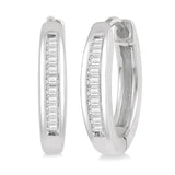 10KW Diamond Inlay Baguette Huggie Earrings w/ 0.10 ctw