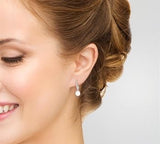 White Gold Pearl Huggie Earrings, 0.12 Carat TW