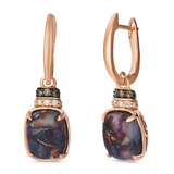 14K Strawberry Gold 6.0Carat TW Aquadite Black with 0.09Carat TW Diamond Earrings