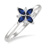 10K White Gold 4X2 MM Marquise Sapphire and Round Cut Diamond Blossom Ring, 0.04Carat TW