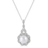Sterling Silver Pearl and Diamond Pendant,  0.05 carat total weigh