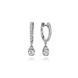14K White Gold Diamond Huggie Drop Earrings, 0.53Carat TW