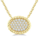 10K Yellow Gold Diamond Pave Set Oval Shape Diamond Fashion Necklace, 0.20Carat TW
