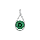 14K White Gold Diamond Pendant with Round Cut LG Emerald (1.11 CTW), 0.03 Carat Diamond TW