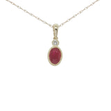 14K Yellow Gold 0.58Carat Ruby Oval & 0.03Carat TW Diamond Round Cut G-H SI2 18"