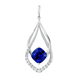 14K White Gold 2.16CTW Lab Grown Blue Sapphire with .21CTW  LG Diamond Pendant