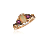 14K Rose Gold Opal, Rhodolite, and Diamond Ring