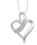 Sterling Silver Heart Shape Diamond Fashion Pendant, 0.05 Carat TW