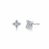 Sterling Silver/Platnium Flower Stud Earrings  with .88Carat TW CZ's