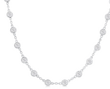 14K White Gold Bezel Set Round Cut Diamond Station Necklace, 4.0 Carat TW