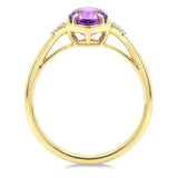 10KYG Hexagon 16x6mm Amethyst & 0.05ctw Diamond Semi-Precious Ring – Size 7