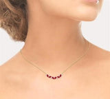 14K Yellow Gold 4X2 MM Marquise Cut Ruby and Zig-Zag Diamond Necklace, 0.16Carat TW