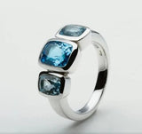 Sterling Silver Blue Topaz Classic Roman Three Stone Ring