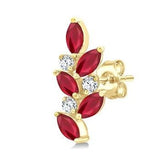 14K Yellow Gold Marquise Ruby & Diamond Climber Earrings, 0.15 Carat Tw