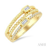 10K Yellow Gold Triple Row Diamond Fashion Band, 0.20Carat TW
