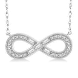 10K White Gold Diamond Round and Baguette Infinity Necklace, 0.20 Carat TW