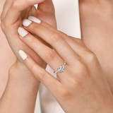 14K Yellow Gold Three Stone Lotus CZ Engagement Ring