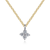 14K Yellow/White Gold Diamond Flower Shape Pendant, 0.08Carat TW